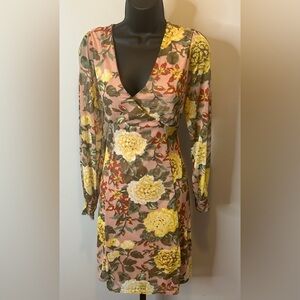 Allison Brittney | floral peach sheer sleeve dress SZ